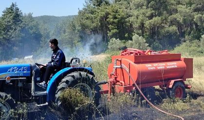 Bornova’da ot yangını büyümeden söndürüldü