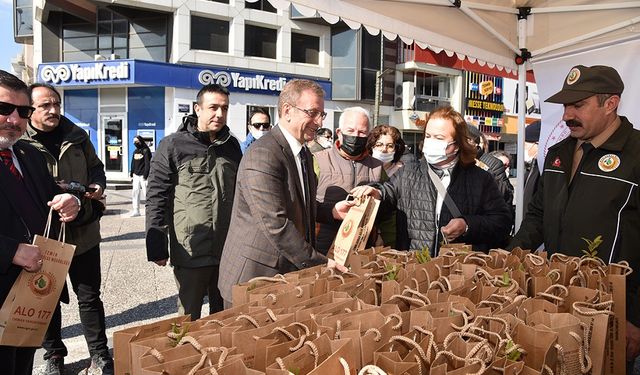 45 dakikada bin fidan dağıtıldı