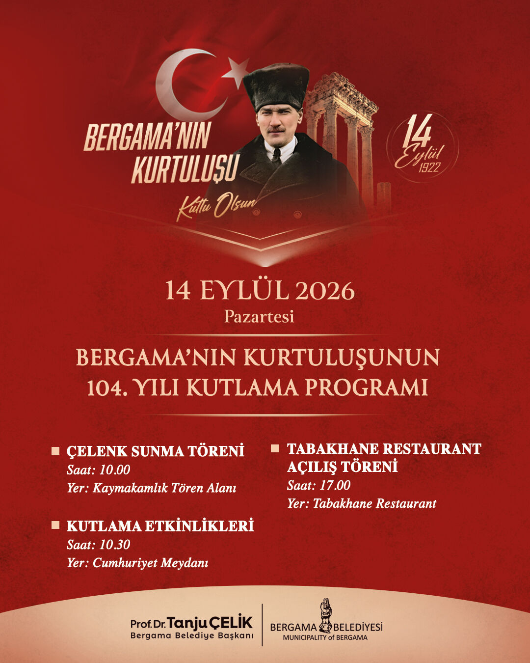 Bergama Belediyesi 14 Eylül Kurtuluş Günü Programı